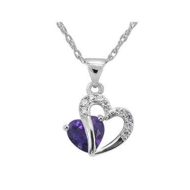 Amethyst and White Sapphire Two Hearts Necklace