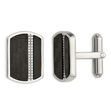Stainless Steel Polished Cuff Links with Black Carbon Fiber