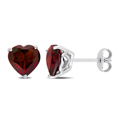 3.90 Carat (ctw) Garnet Heart Earrings in Sterling Silver