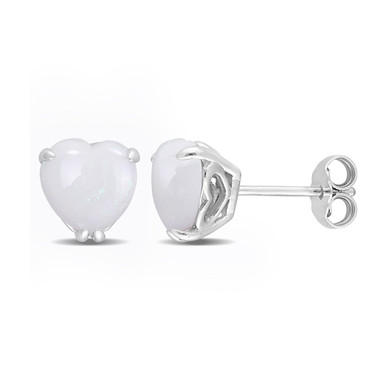 2.44 Carat (ctw) Opal Solitaire Stud Heart Earrings in Sterling Silver
