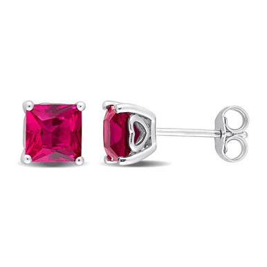 2.30 Carat (ctw) Lab-Created Princess Ruby Solitaire Earrings