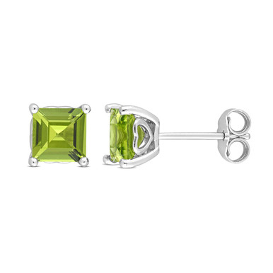 2.40 Carat (ctw) Square Peridot Solitaire Stud Earrings