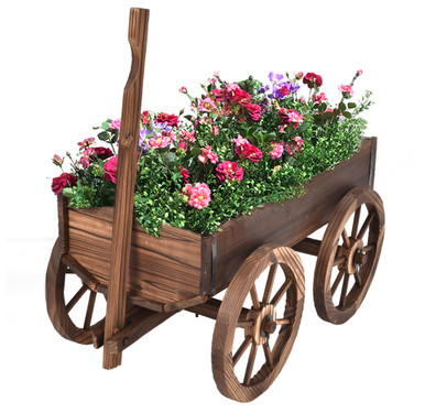 Wood Wagon Flower Planter with Wheels
