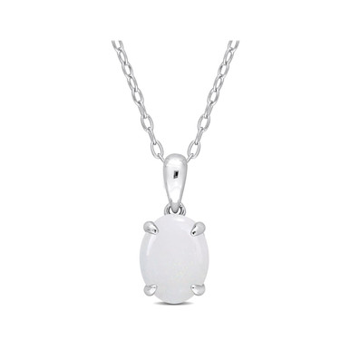 1.00 Carat (ctw) Opal Oval Solitaire Pendant Necklace