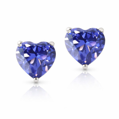 1.00 TCW Sterling Silver Lab Created Tanzanite Gemstone Heart Earrings