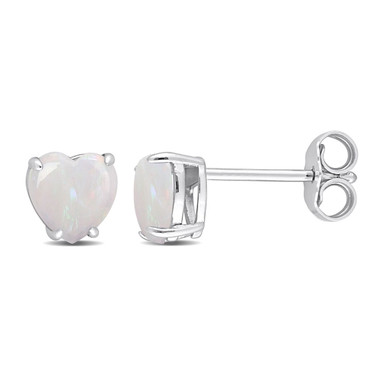 1.00 Carat (ctw) Opal Heart Stud Earrings in Sterling Silver