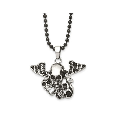 Antiqued and Polished Skulls with Wings Necklace