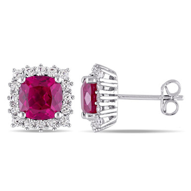 4.85 Carat (ctw) Lab-Created Ruby and White Sapphire Halo Earrings