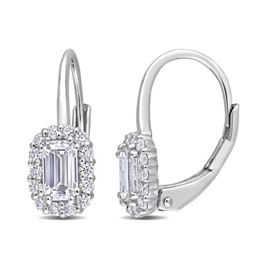 4/5 Carat (ctw) Synthetic Moissanite Halo Leverback Earrings