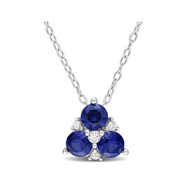 1.35 Carat (ctw) Lab-Created Blue Three Stone Pendant Necklace