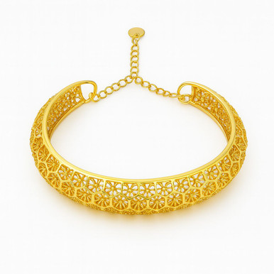 Gold-Plated Floral Filigree Bangle Bracelet