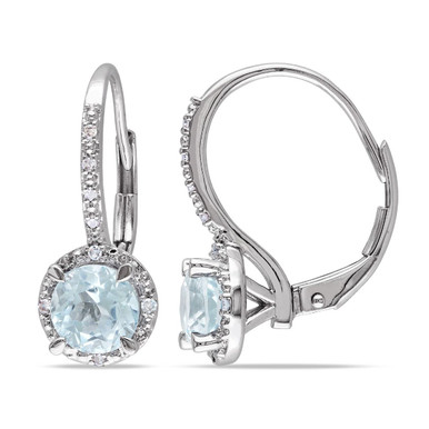 1.50 Carat (ctw) Aquamarine Earrings with Diamonds in Sterling Silver