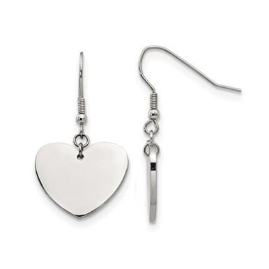 Stainless Steel Polished Dangle Heart Earrings