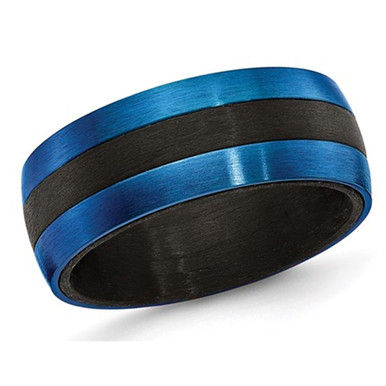 Men's Blue IP Plated Carbon Fiber Stainless Steel Band (8mm) - Ring size: 7