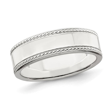 Sterling Silver Edge Design Wedding Band (6mm) - Ring size: 5