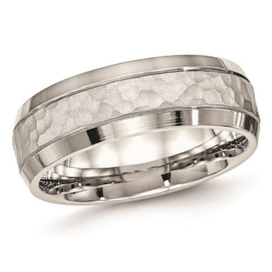 Men's Hammered Stainless Steel Wedding Band (7.5mm) - Ring size: 7