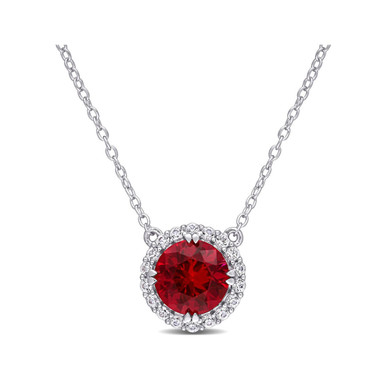 2.76 Carat (ctw) Lab-Created Ruby and White Sapphire Halo Necklace