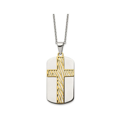 Men's Gold Plated Stainless Steel Cross Dogtag Necklace
