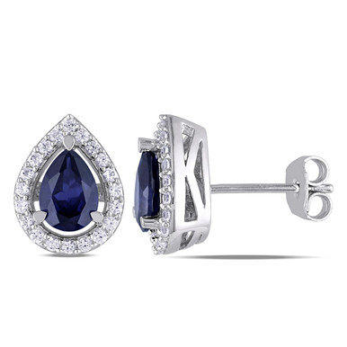 2.65 Carat (ctw) iLab-Created Blue and White Sapphire Earrings