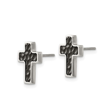 Stainless Steel Polished and Black Plated Cross Earrings