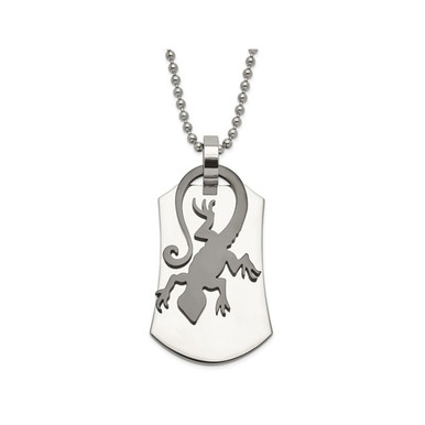Stainless Steel Lizard Dogtag Necklace with Chain (24")