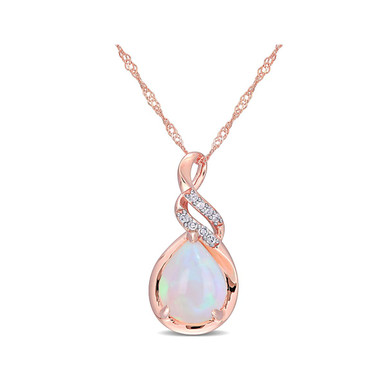 1.20 Carat (ctw) Blue Opal Drop Twist Necklace in 10K Rose Gold