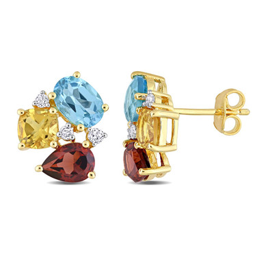 4.90 Carat (ctw) Garnet, Blue Topaz and Citrine Button Earrings