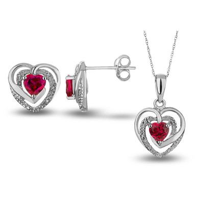 7/8 Carat (ctw) Lab-Created Ruby Heart Earrings and Pendant Set