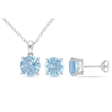 6.35 Carat (ctw) Blue Topaz 8mm Solitaire Earrings and Pendant Set