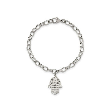 Stainless Steel Hamsa Charm Link Bracelet (7 Inches)