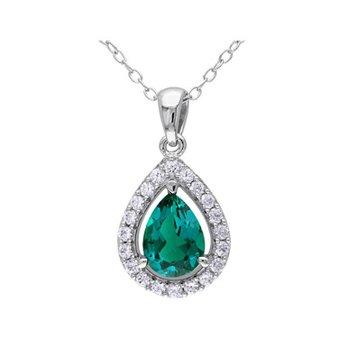 1.50 Carat (ctw) Lab-Created Emerald and White Sapphire Drop Necklace