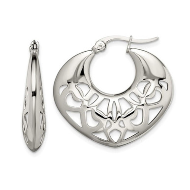 Stainless Steel Polished Fancy Cut-Out Hoop Earrings
