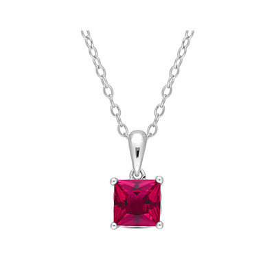 1.46 Carat (ctw) Lab-Created Ruby Princess-Cut Solitaire Necklace