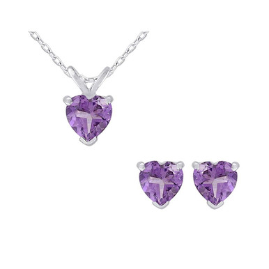 1.50 Carat (ctw) Amethyst Heart Earrings and Necklace Set