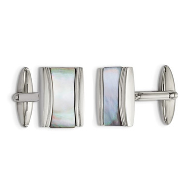 Stainless Steel Polished Rectangle Cuff Links with Mother of Pearl