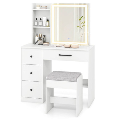 Vanity Desk with Sliding Mirror and 3 Lighting Colors