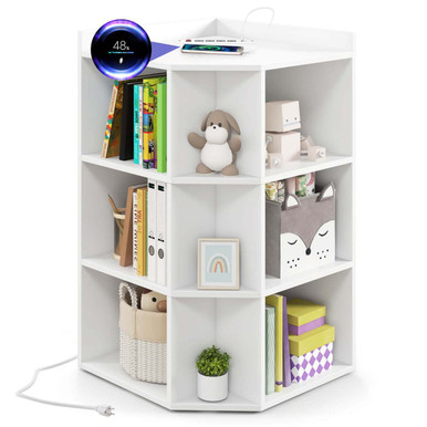 3-Tier Corner Toy Storage Organizer with USB Ports and Outlets