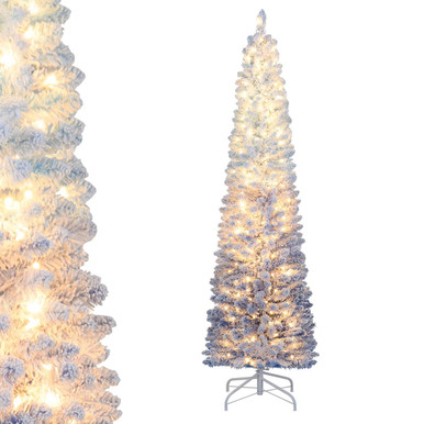 Snow-Flocked Christmas Tree with Warm White LED Lights  - 6 FT