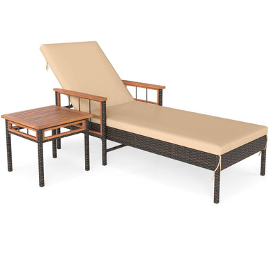 Patio Rattan Chaise Lounge with Side Table