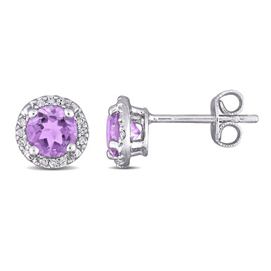 4/5 Carat (ctw) Amethyst Halo Stud Earrings In Sterling Silver