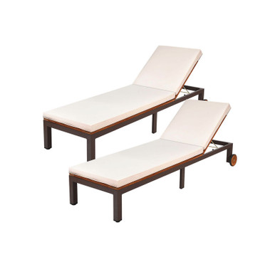 Acacia Wood Beige Cushioned Rolling Lounge Chairs (set Of 2)
