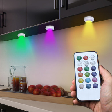 Color Changing Wireless LED Puck Light with Remote Control (3-Pack)