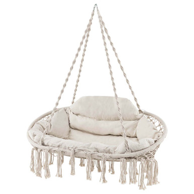 Hand-Woven Rope Hanging Chair with Thick Cushion
