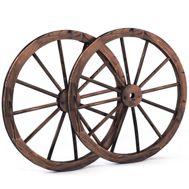 30" Decorative Vintage Wood Wagon Wheel (Set of 2)