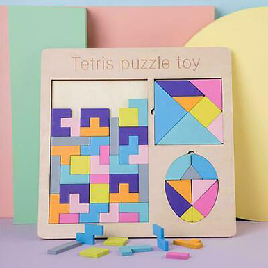 3-in-1 Tetris Tengram Wooden Board Learning Puzzle for Kids