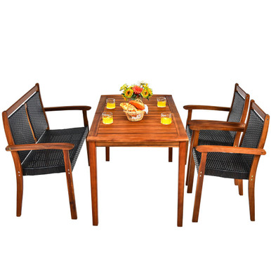 4-Piece Patio Rattan Dining Furniture Set