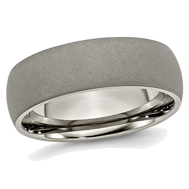 Men's Titanium 7mm Stone Finish Wedding Band Ring - Ring size: 6.5