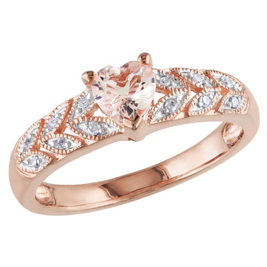 1/2 Carat (ctw) Morganite Heart Ring with Diamonds in Rose Plated Sterling Silver - Ring size: 5