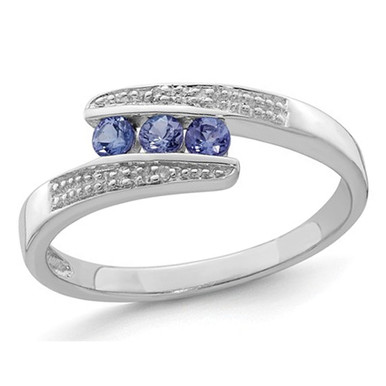1/5 Carat (ctw) Three Stone Tanzanite Ring Band in Sterling Silver - Ring size: 6