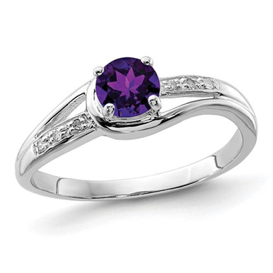 1/3 Carat (ctw) Amethyst Ring in Sterling Silver with Diamond Accent - Ring size: 6